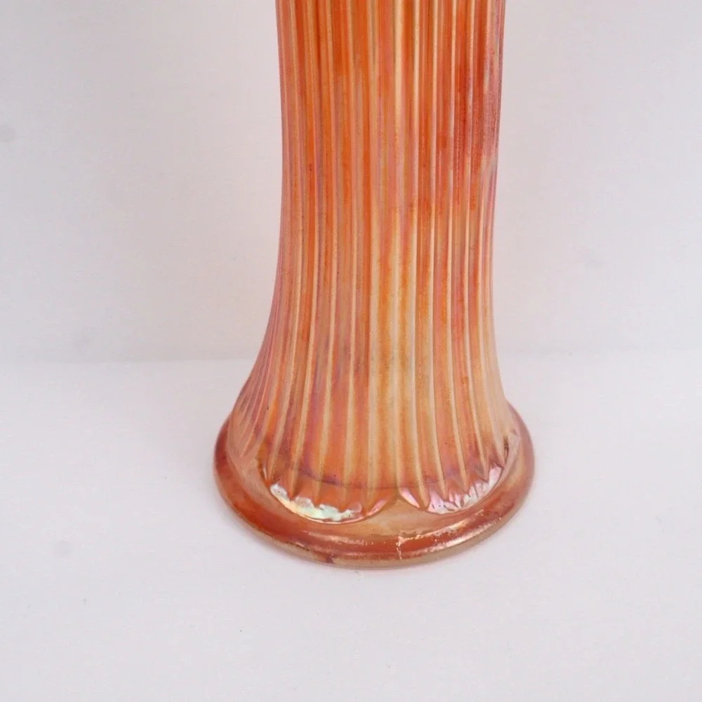 Fenton Antique Carnival Glass Swung Vase Orange Marigold Candy Ribbon‎ Crimped